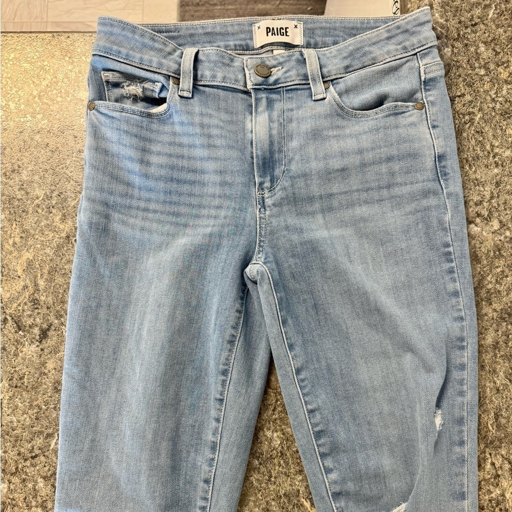 PAIGE Blue Skinny Jeans Distressed Stretch